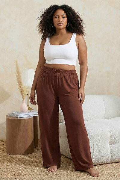 Trendyol Curve Ecru-barna 2 csomagos kötött pizsama alsó TBBAW26IA00003