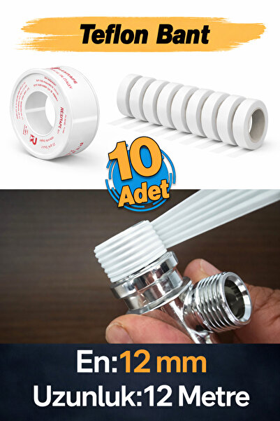 Badem10 (10 Adet) Teflon Sızdırmaz Yalıtım Bandı Beyaz 12 mm x 12 Metre Dişi ...