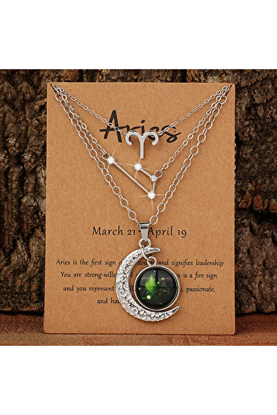 Choice Aries 3 Pieces/Set Zodiac Retro Moon Glow Pendant Necklace Set with Bi...
