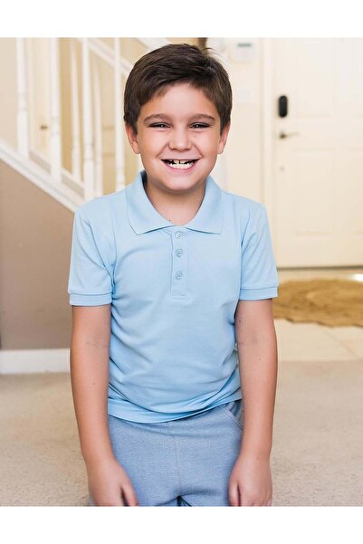 Polo Neck Basic Blue Short Sleeve Kids T-shirt