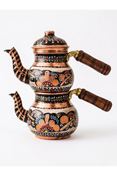 AiroBazar Erzincan Embroidered Copper Teapot for 2 People, Handmade Decorativ...