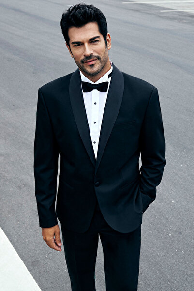 ALTINYILDIZ CLASSICS Чоловічий чорний смокінг з вузьким коміром з візерунком ...