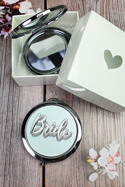 PEKSHOP Hediyelik Kutulu Makyaj Aynası, Gümüş Renk, Bride Yazılı