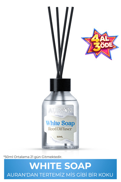 AURAN Beyaz Sabun Çubuklu Oda Kokusu Bambu Kokusu White Soup Reed Diffuser 50ml