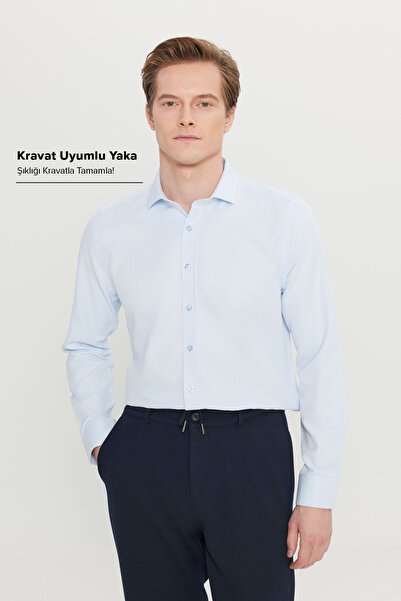 AC&Co / Altınyıldız Classics Blaues Slim-Fit-Hemd mit italienischem Revers un...