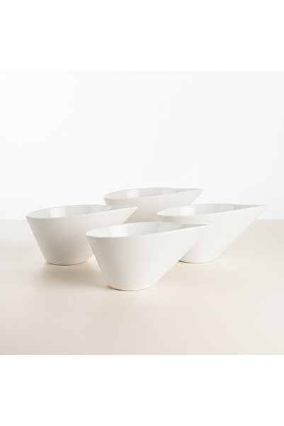 SQUALO طقم 4 زبدية بورسلان دائرية كبيرة 33 سم – لون أبيض للتقديم