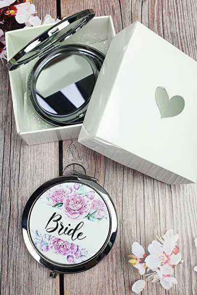 PEKSHOP Hediyelik Kutulu Makyaj Aynası, Gümüş Renk, Bride Yazılı