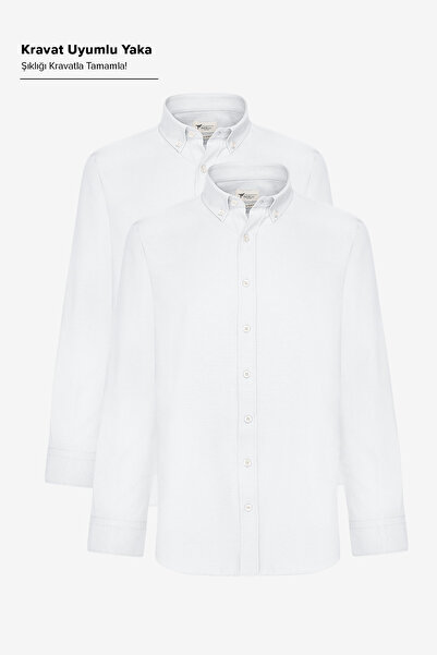 AC&Co / Altınyıldız Classics Pachet de 2 cămăși Oxford Slim Fit albe - Ușor d...