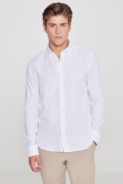 AC&Co / Altınyıldız Classics Cămașă albă slim fit cu aspect de in - 100% bumb...