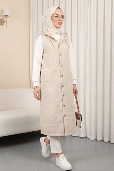 HİJABAYA Καπιτονέ γιλέκο με κουκούλα και λεπτομέρεια αλυσίδας με κουμπιά μπροστά