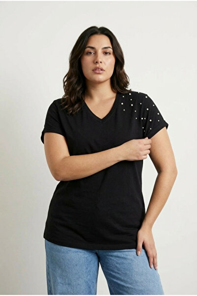 uniq store Великий розмір короткий рукав STT RFT-04 Базовий футболка з намист...