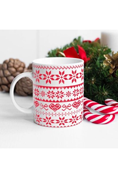 PEKSHOP Red and White Pattern Christmas Gift Mug