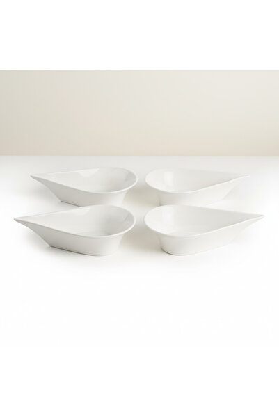 SQUALO طقم 4 زبدية بورسلان بتصميم منحني عصري 25 سم – لون أبيض للتقديم