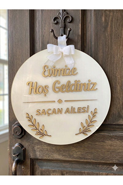 CUTORYA Özel Tasarım Hoşgeldiniz Kapı Süsü (Ahşap & Pleksi)