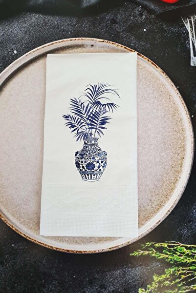 PEKSHOP Bleu Blanc Blue Flowers Talking Napkin Presentation Napkin