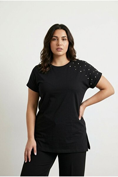 uniq store Μπλουζάκι μεγάλου μεγέθους με κοντό μανίκι και σχισμή στο λαιμό, β...