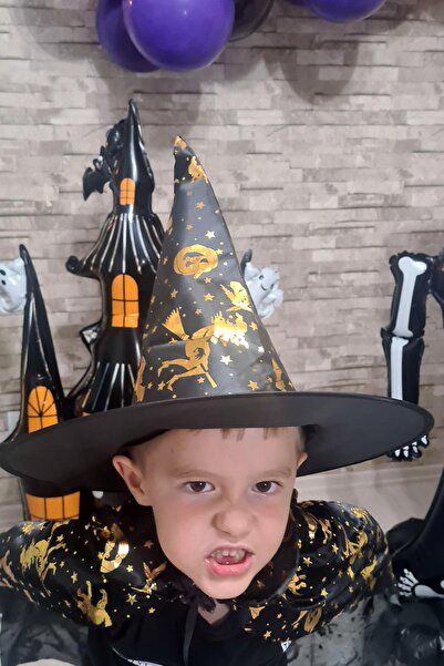 PEKSHOP Πολυτελές μαύρο καπέλο - Halloween, με χρυσό στάμπα