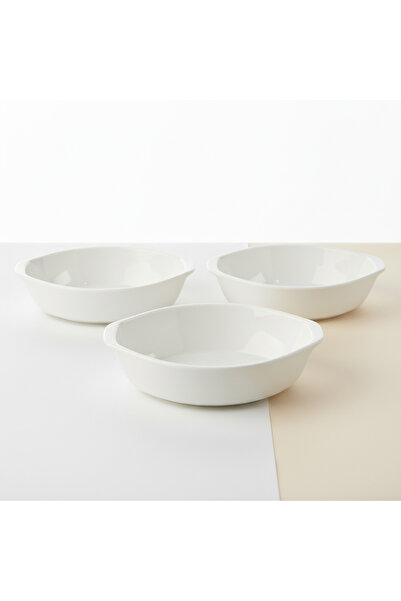 SQUALO طقم 3 زبدية بورسلان دائرية 24 سم – لون أبيض للتقديم