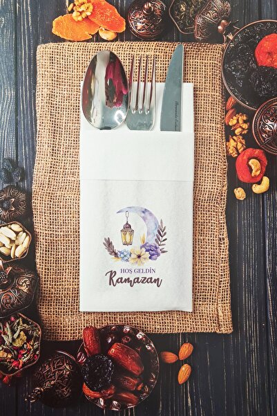 PEKSHOP Fabric Textured Welcome Ramadan Pocket Napkin 6 Pieces