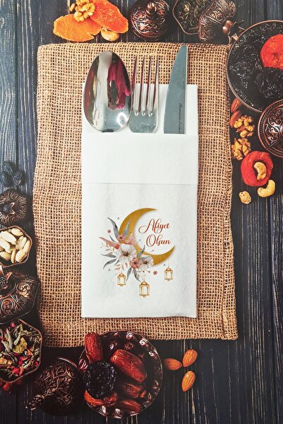 PEKSHOP Fabric Textured Ramadan Napkin with Appetit Written Pockets 6 Pieces