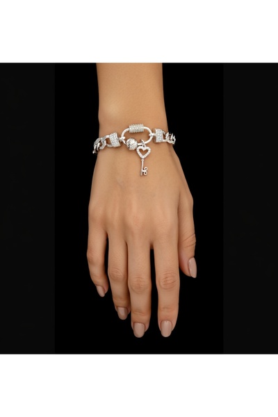 Silveranka 925 Ayar Gümüş Charm Anahtar Gurmet Zincir Bileklik