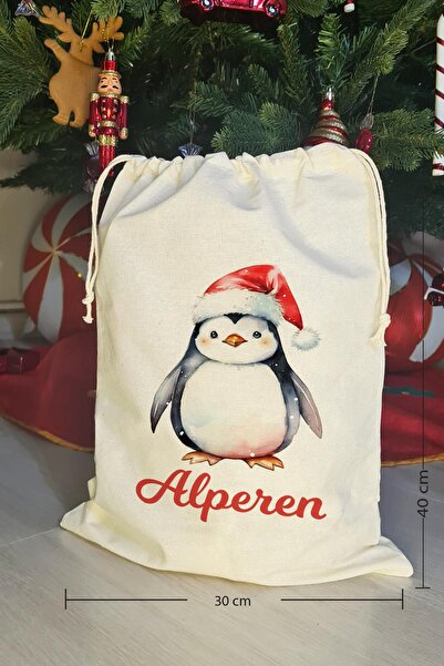 PEKSHOP İsme Özel Noel Baba Şapkalı Penguen Mutlu Yıllar Yazılı Yılbaşı Hediy...