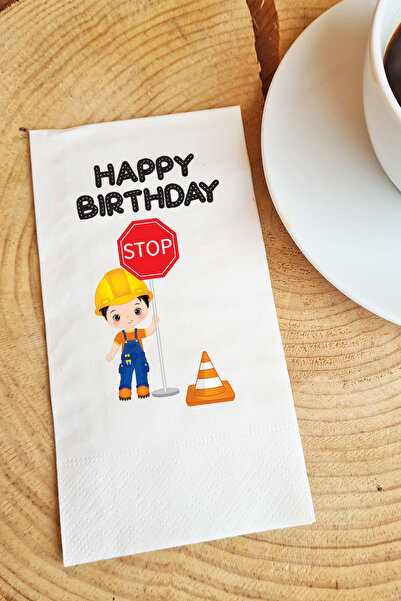 PEKSHOP Sunum Peçetesi İnşaat Happy Birtday Yazılı Kağıt Peçete