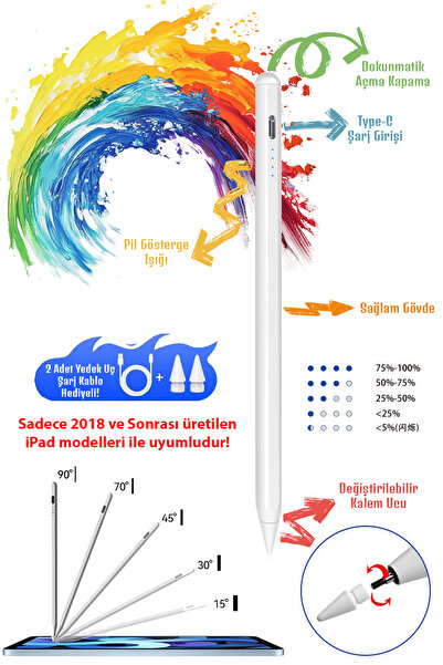 Phonextra iPad Compatible Touch Pen Palm Rejection Type-C Magnetic Stylus Pal...