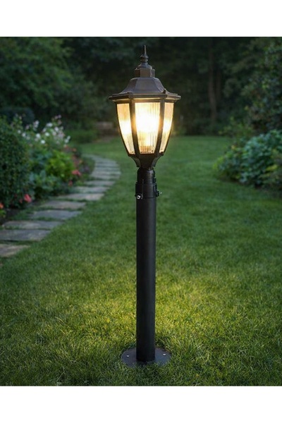 Lambax 96 Cm Altıgen Direkli Bahçe Armatürü - Bahçe Lambası -siyah