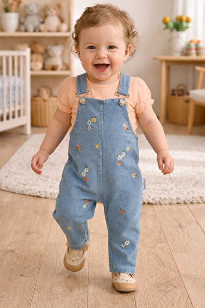 EYMİRGİYİM Çiçekli Salopet Kız Bebek Çocuk 3'lü Takım 6/9 Ay, 9/12 Ay, 12/18 ...