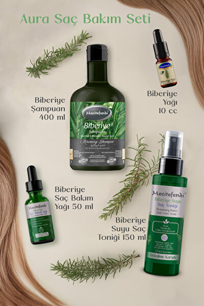 Mecitefendi Biberiye 4'lü Saç Bakım Seti Aura - Biberiye Şampuan, Biberiye Serum, Biberiye Tonik, Biberiye Yağ