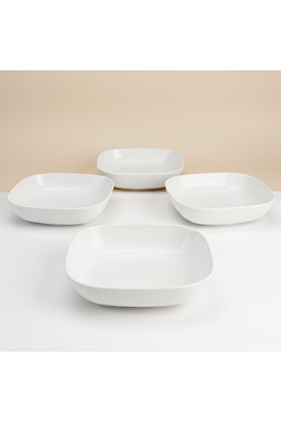 SQUALO طقم 4 زبدية بورسلان مستطيلة 25 سم – لون أبيض للتقديم