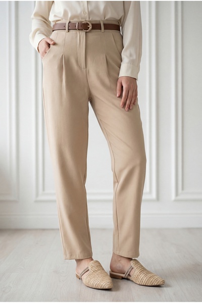 BENAHOLL Melita Back Cover Carrot Leg Belted Trousers-Mt5018 Stone