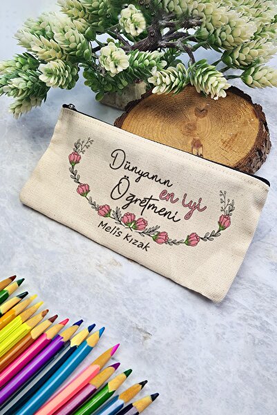 PEKSHOP Öğretmene Hediye İsimli Bez Kalemlik Dünyanın En İyi Öğretmeni