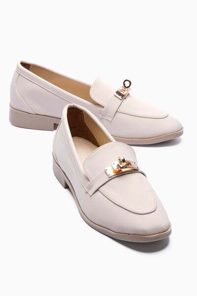 Mubiano Γυναικεία παπούτσια Nubuck Loafer με χρυσή πόρπη Casual Elna Beige