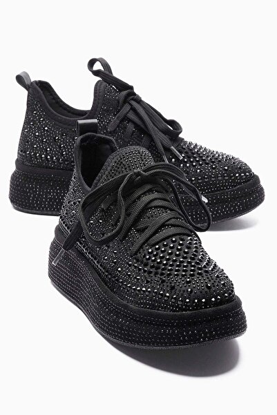 Mubiano Γυναικείο sneaker με πέτρινη λεπτομέρεια, χοντρή σόλα, μαύρο διαμαντίνιο