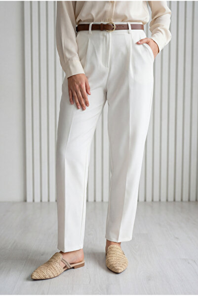 BENAHOLL Melita Back Cover Carrot Leg Belted Trousers-Mt5018 White