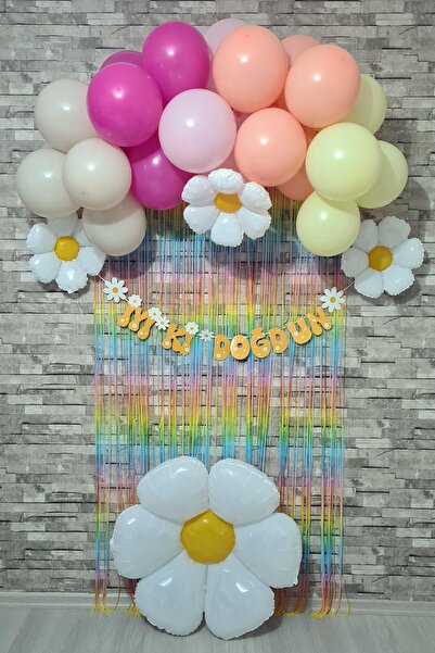 PEKSHOP Papatya Tema Doğum Günü Parti Paketi Fon Perdeli Bannerlı Lüks Balon Seti 33 Parça
