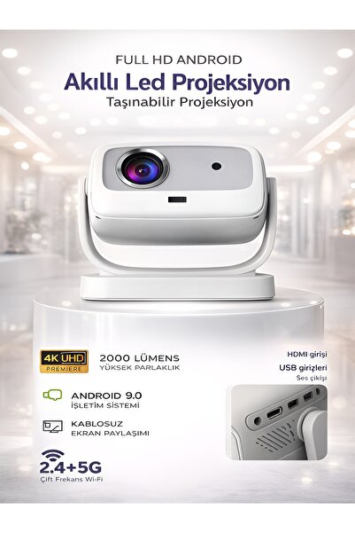 DEANB APR01 4K UHD Taşınabilir LED Projeksiyon | Full HD, 2.4+5G Wi-Fi | Ev S...