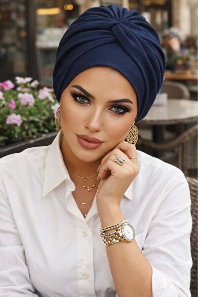 Aişe tesettür Lacivert Burgu Detaylı Bone