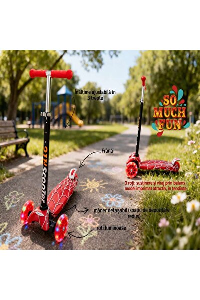 Salamandra Trotineta „Scooter” pentru copii cu roti luminoase, rosie