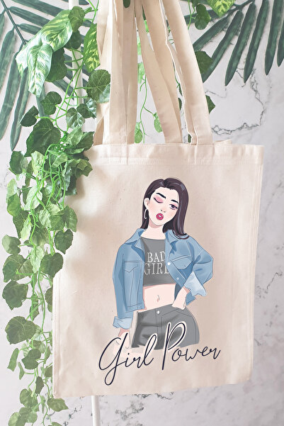 PEKSHOP Torba za rame sa printom "Girl Power", platnena torba