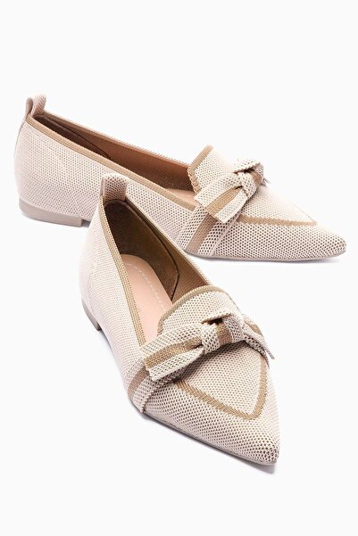 Mubiano Γυναικεία πλεκτά παπούτσια μπαλαρίνας με μυτερή μύτη και φιόγκο, καθη...