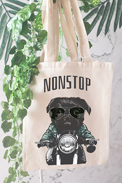 PEKSHOP Torba od tkanine sa printom psa mopsa i motociklistom