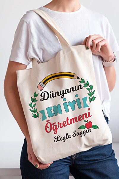 PEKSHOP Подарунок вчителю з іменним принтом на полотняній сумці «Найкращий вч...