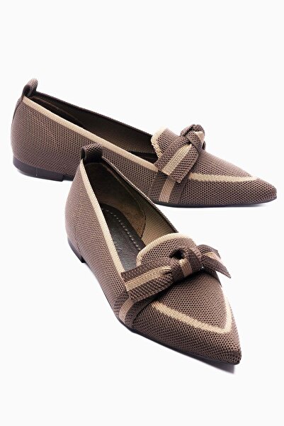 Mubiano Γυναικεία πλεκτά παπούτσια μπαλαρίνας με μυτερή μύτη και φιόγκο, καθη...