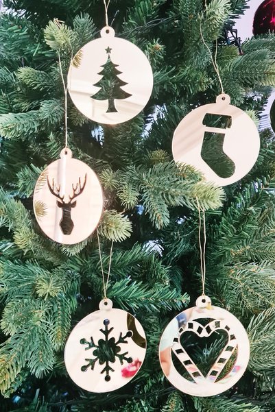 PEKSHOP Gold Double Sided Christmas Tree Ornaments Set of 5 Special Cut New Year Ornaments