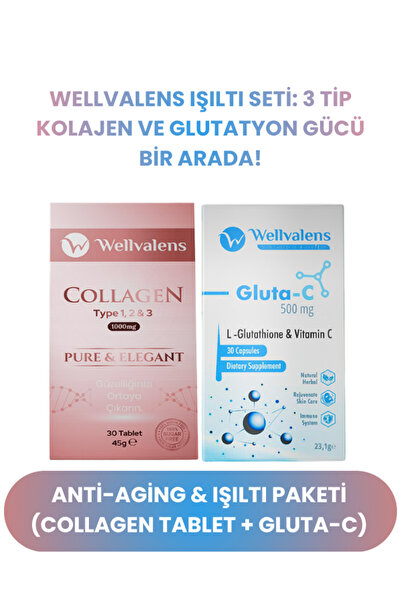 Wellvalens Collagen Tablet + Gluta C Tip 1 2 3 Kolajen, Glutatyon Vitamin C C...