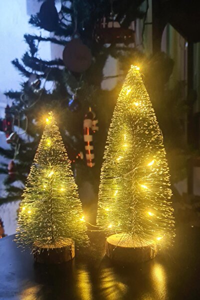 PEKSHOP Işıklı Büyük 2li Masa Üstü Yılbaşı Ağacı Seti 2 Ad -15 ve 20cm