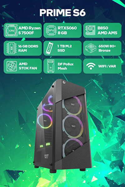 Game Garaj Prime S6 AMD Ryzen 5 7500F 16GB RAM 1TB SSD RTX5060 FreeDOS Oyuncu...